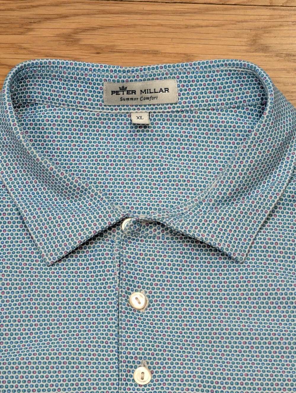 Peter Millar Summer Comfort Men's XL Blue Geometric Performance Golf Polo Shirt